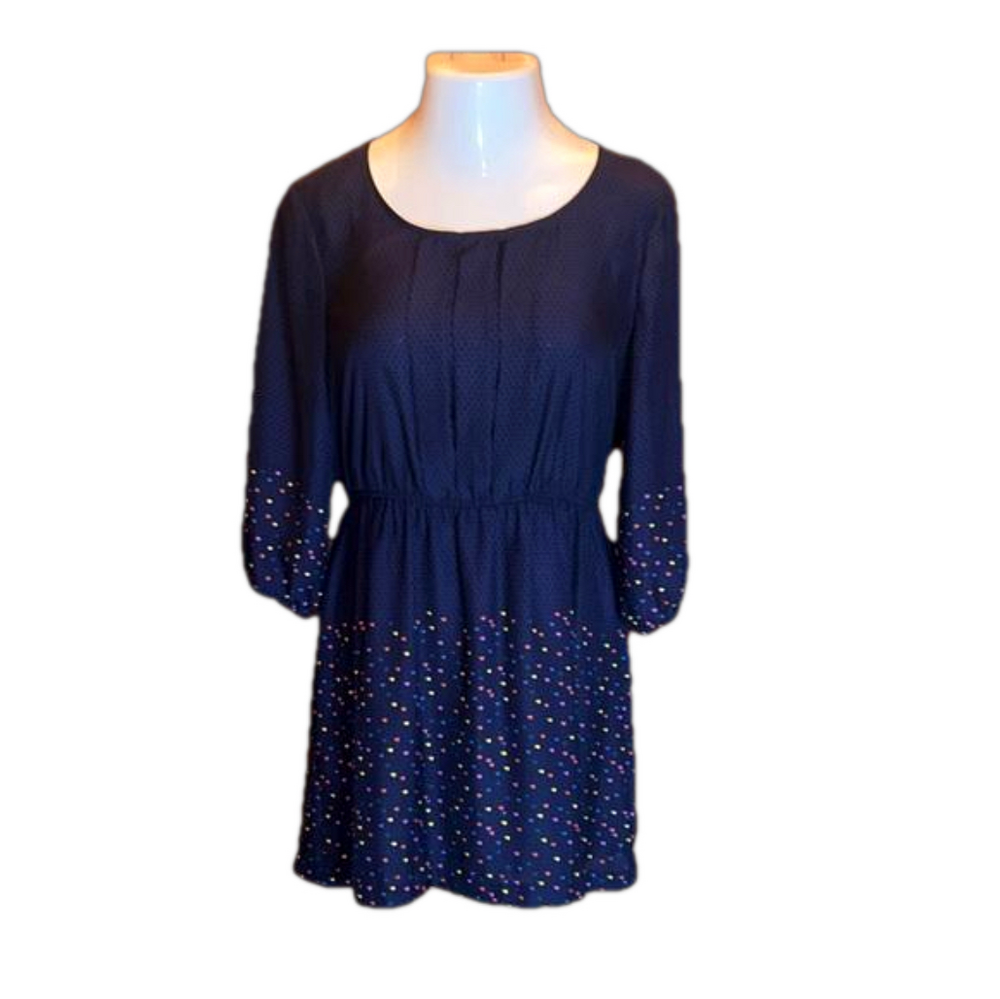 URBAN OUTFITTER’S “Cooperative” Navy Blue Pop-Over Dress w/ colorful Specks SZ L